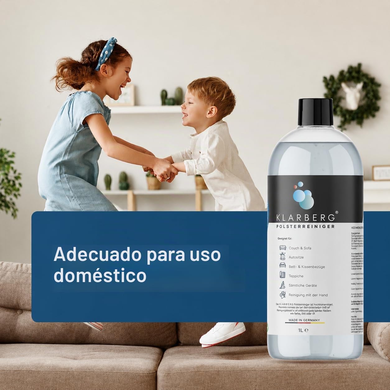 KLARBERG 1L Limpiador Textil Concentrado para Sofá Alfombras y Asientos de Coche | Limpia sofá alfombra asientos de coche y moqueta profundamente. Fórmula concentrada compatible con dispositivos y uso manual.