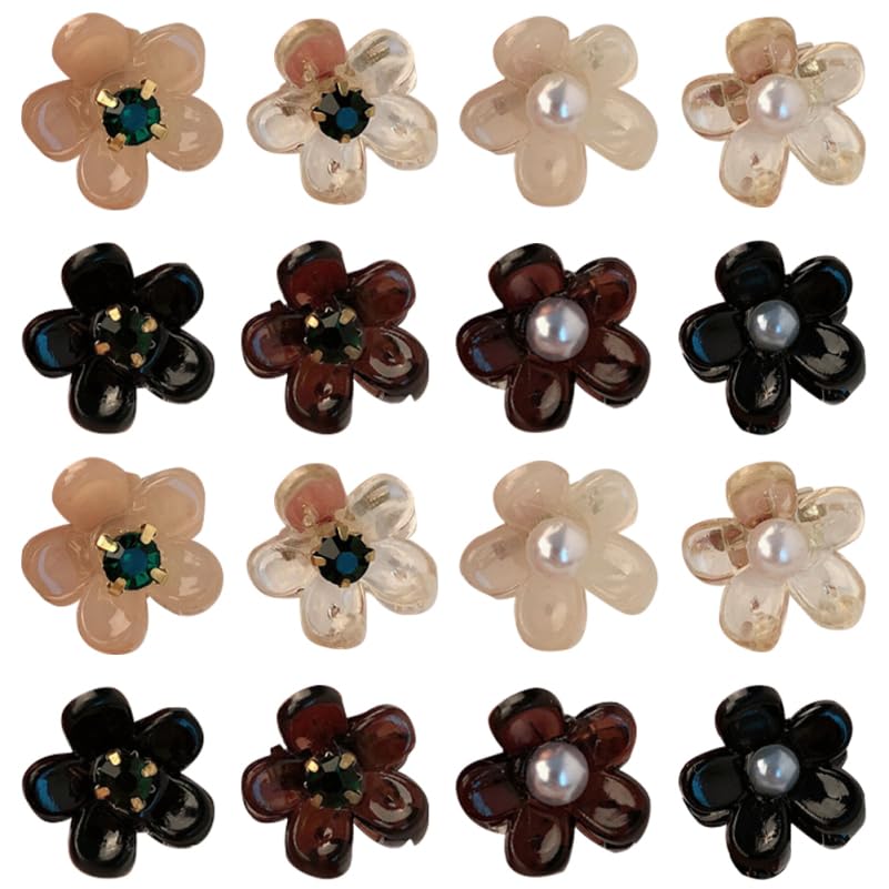 Pearl Flower Hairpin Mini Claw Clips for Girls Small Hair Accessories Wedding Bridal Hair Clips for Thin 16Pcs