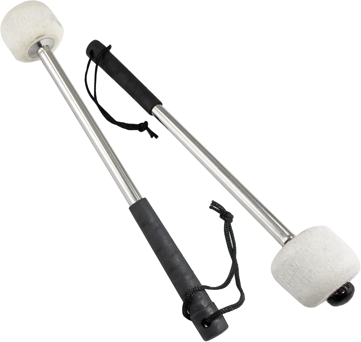 2Pcs Bass Drum Mallet, 12.6 Inch Wool Felt Head Drum Mallet Stick Anti-slip Bass Percussion Sticks Instrument Band Accessory for Drums Snare Drums (Stainless Steel)