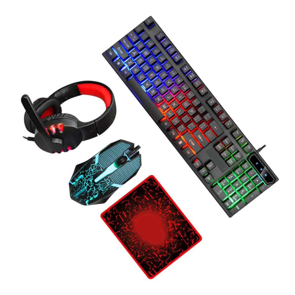 Gadpiparty 1set Mouse Tastiera e Cuffie Ergonomiche Con Retroilluminazione Colorata Accessori Per Gaming e Ufficio Per Appassionati Di Videogiochi e Lavoro Da Casa