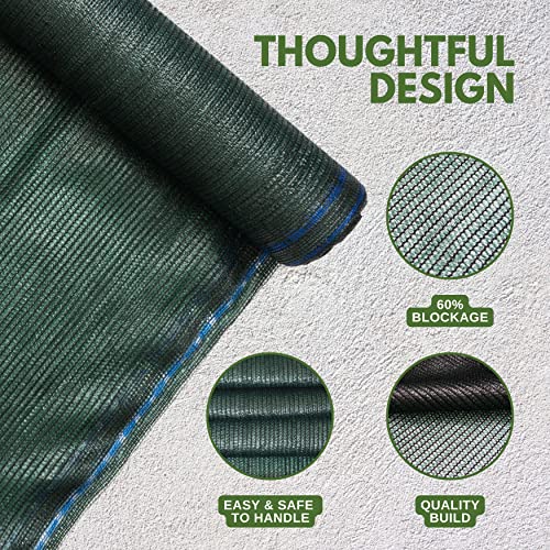 WindscreenSupplyCo 5\'10\" x 100 ft 60% Shade Cloth Roll for Covering Garden, Greenhouse, Patio, Canopy (Green)