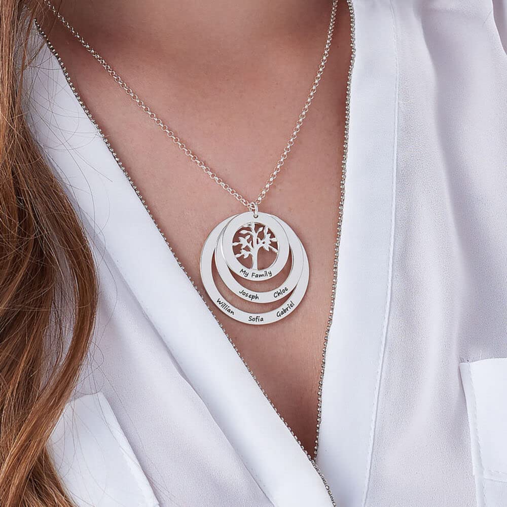 MYKA - Collar del Círculo de Familia con Árbol de la Familia - Joyería personalizada con nombre para Mamá, Abuela - collar con nombre, inscripción - Día de la Madre, Navidad
