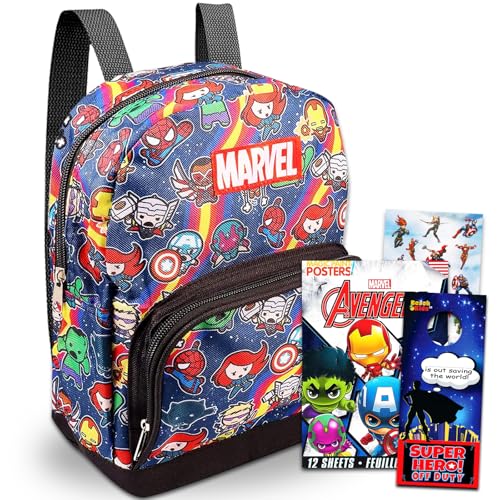 Marvel Avengers Mini Backpack Set ~ 5 Pc Canvas Avengers Superhero 10 Inch Mini Backpack with Stickers, More