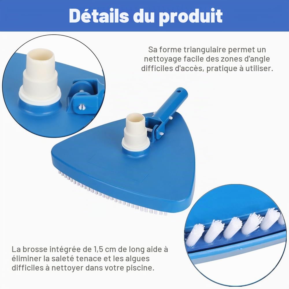 Tête de nettoyage triangulaire lestée portable pour piscine, accessoire de brosse de nettoyage pour piscine