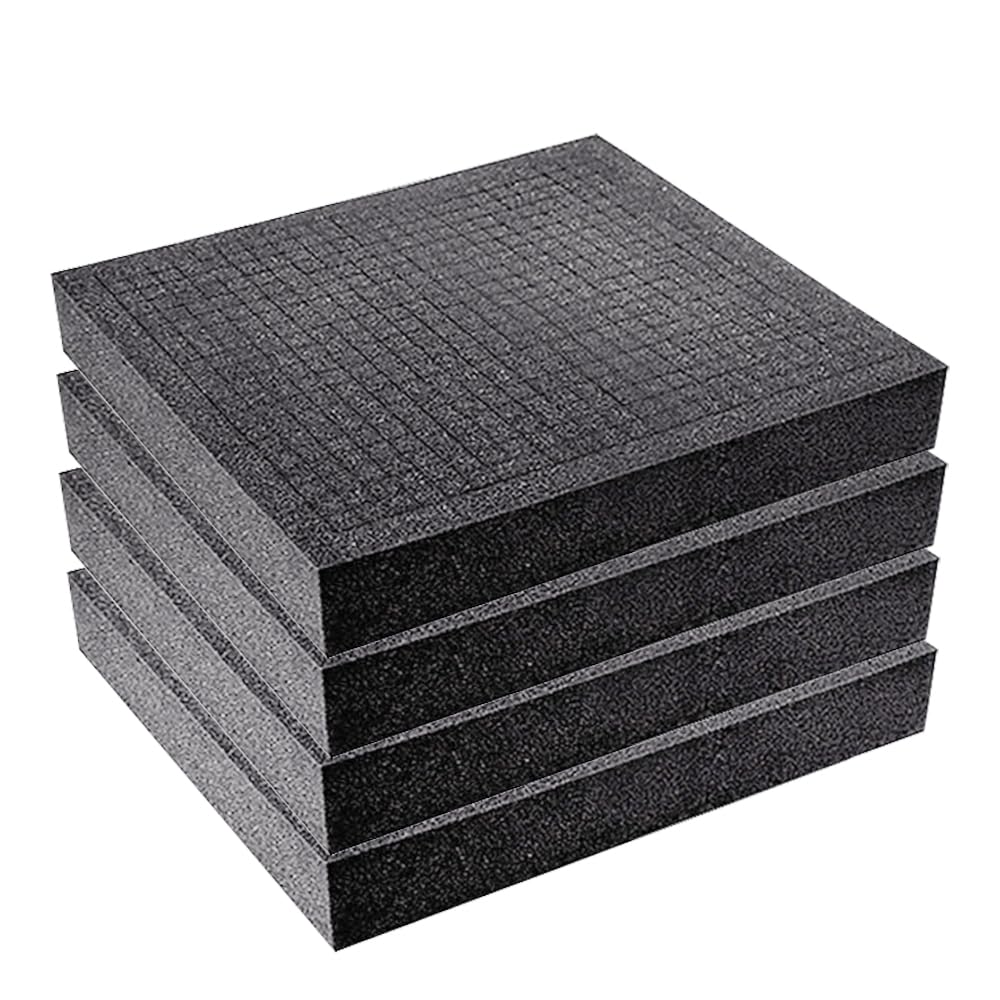 Set 4 Inserti In Schiuma A Cubetti Per Valigette: 2 Pezzi 400x300x50 Mm E 2 Pezzi 400x300x10 Mm, Neri, Per Attrezzi E Fotocamere