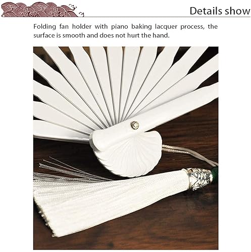 Miniatura 5 de Wen Kexing - Ventilador plegable de mano con borla blanca china
