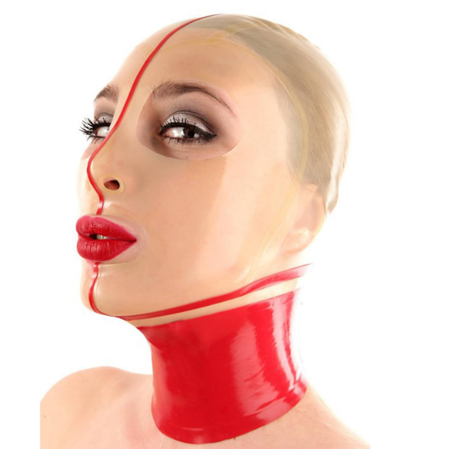 WXLPCGO Latex Hood Transparent Rubber Full Face Mask Exposed Eyes and Mouth Handmade for Women Couples' Gift(Size:XL-70CM)