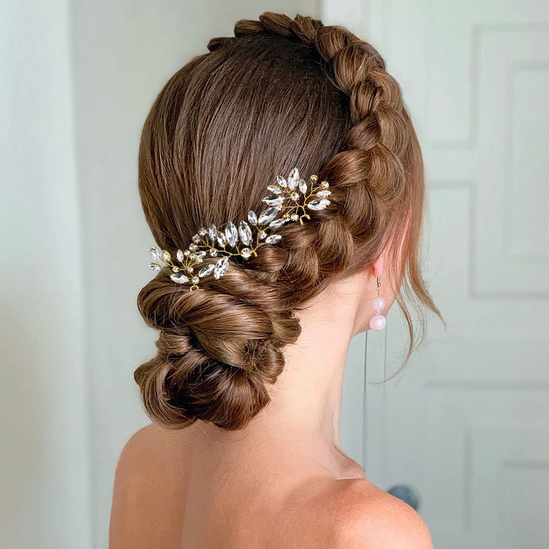 Amazon.com : 6 Pieces Bride Hair Pins Rhinestones Gold Hair 