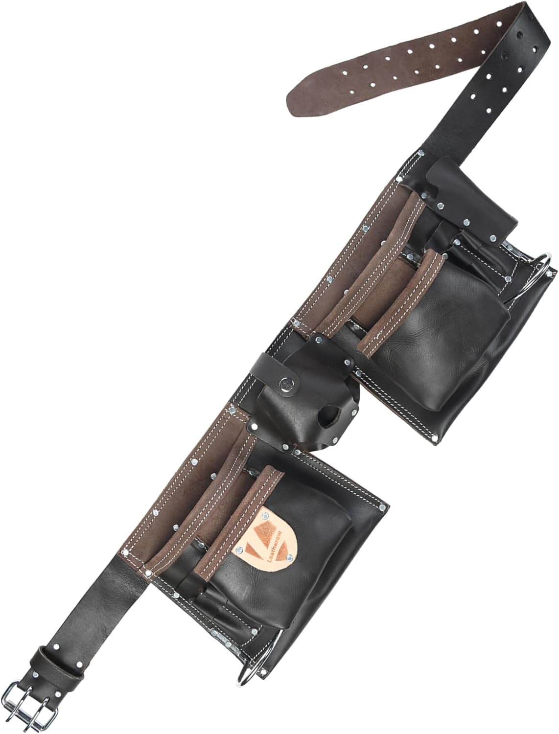 Heavy-Duty Full Grain Leather Tool Belt for Electricians – Multi-Pouch Construction Work Gear with Key Clip, Durable Carpenter Utility Belt for Men (Style 6, Standard)