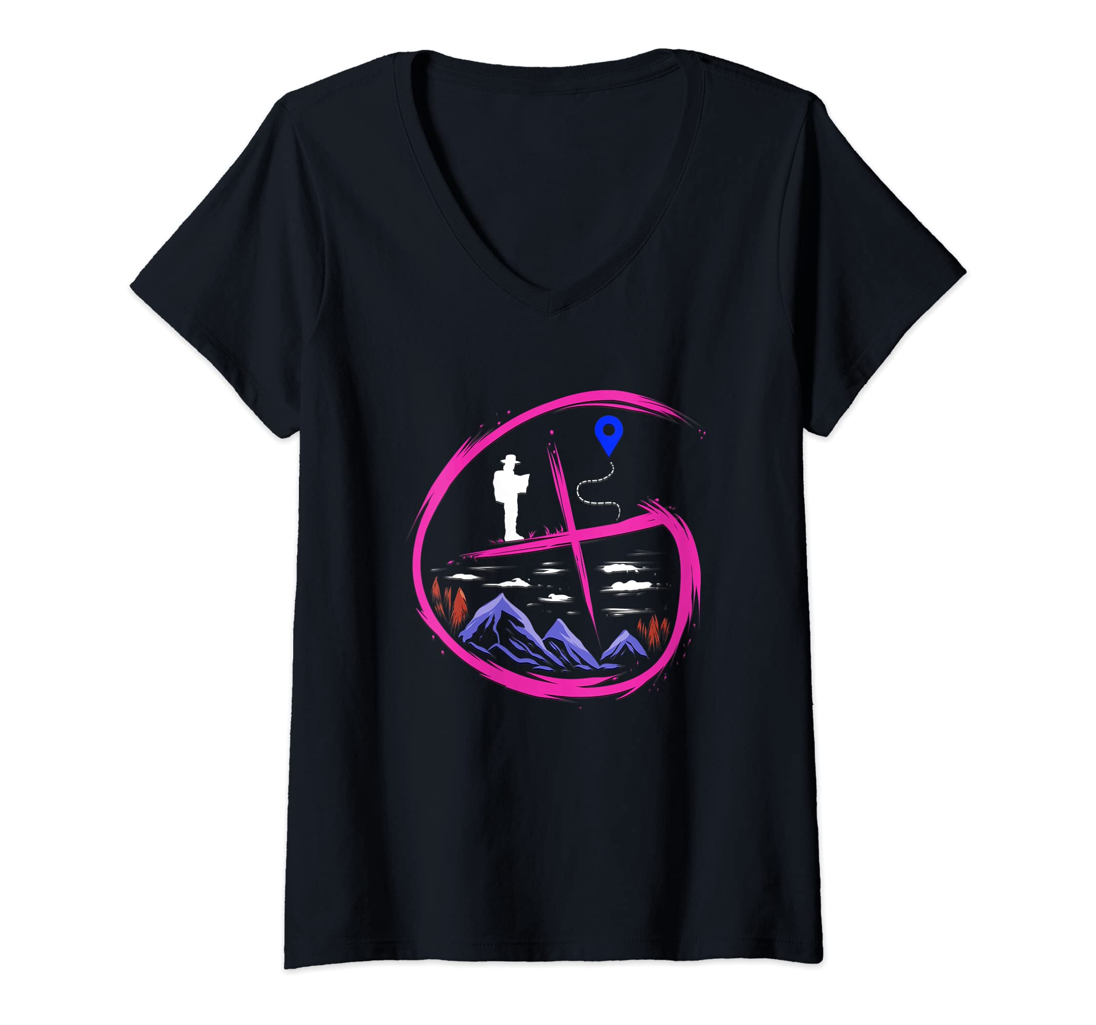 Womens Geocacher Girl Gps Treasure Hunt Expedition Geocache Design V-Neck T-Shirt