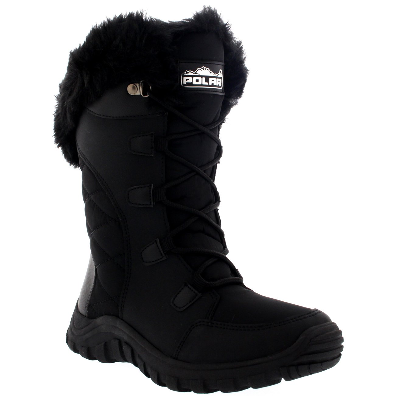 POLAR Womens Quilted Faux Fur Cuff Winter Duck Rubber Sole Durable Snow Rain Outdoor Boots