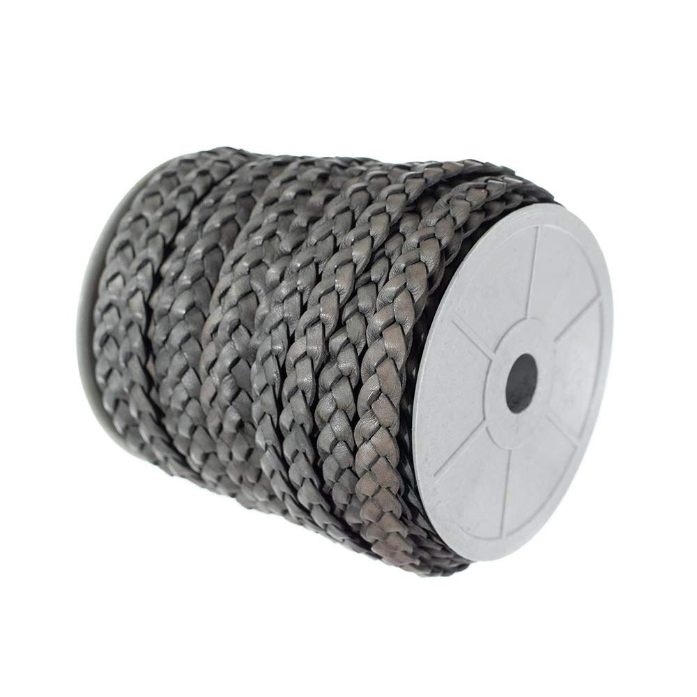 Craft County Flat Braided Leather Jewelry Craft Cord – Necklaces, Belts, Bracelets, Crafts and Jewelry Making (Gray, 5mm X 25 Yards)