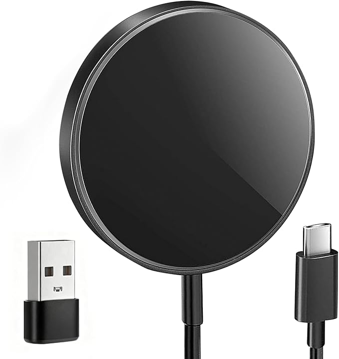 15W Cargador Magnético Inalámbrico para iPhone, Estación Carga Inductiva para 16/15/14/13/12/11 Pro MAX Plus Airpods 4/3/2, Base Carga Rápida Inalámbrica con Puerto Cargadors USB-A USB-C