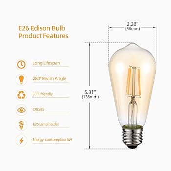 HESSION Vintage Edison LED Bulb, 6-Pack ST58 E26 Base 40