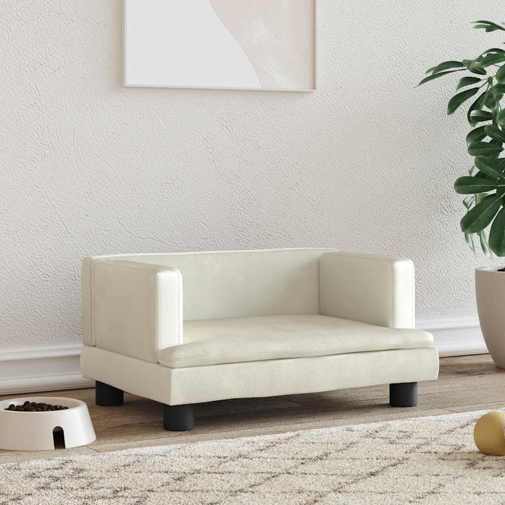 Cuccia per cani in velluto color crema, 60 x 40 x 30 cm, con materasso morbido, cuscino antiscivolo, cestino antigraffio, rimovibile e lavabile, per animali domestici, cuccioli, anziani