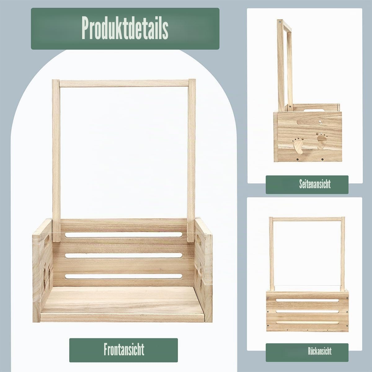 Duschkisten-Schrank aus Holz mit transparenter Acrylfront und Kleiderstange, geschlechtsneutraler Willkommensgeschenkkorb für werdende Eltern