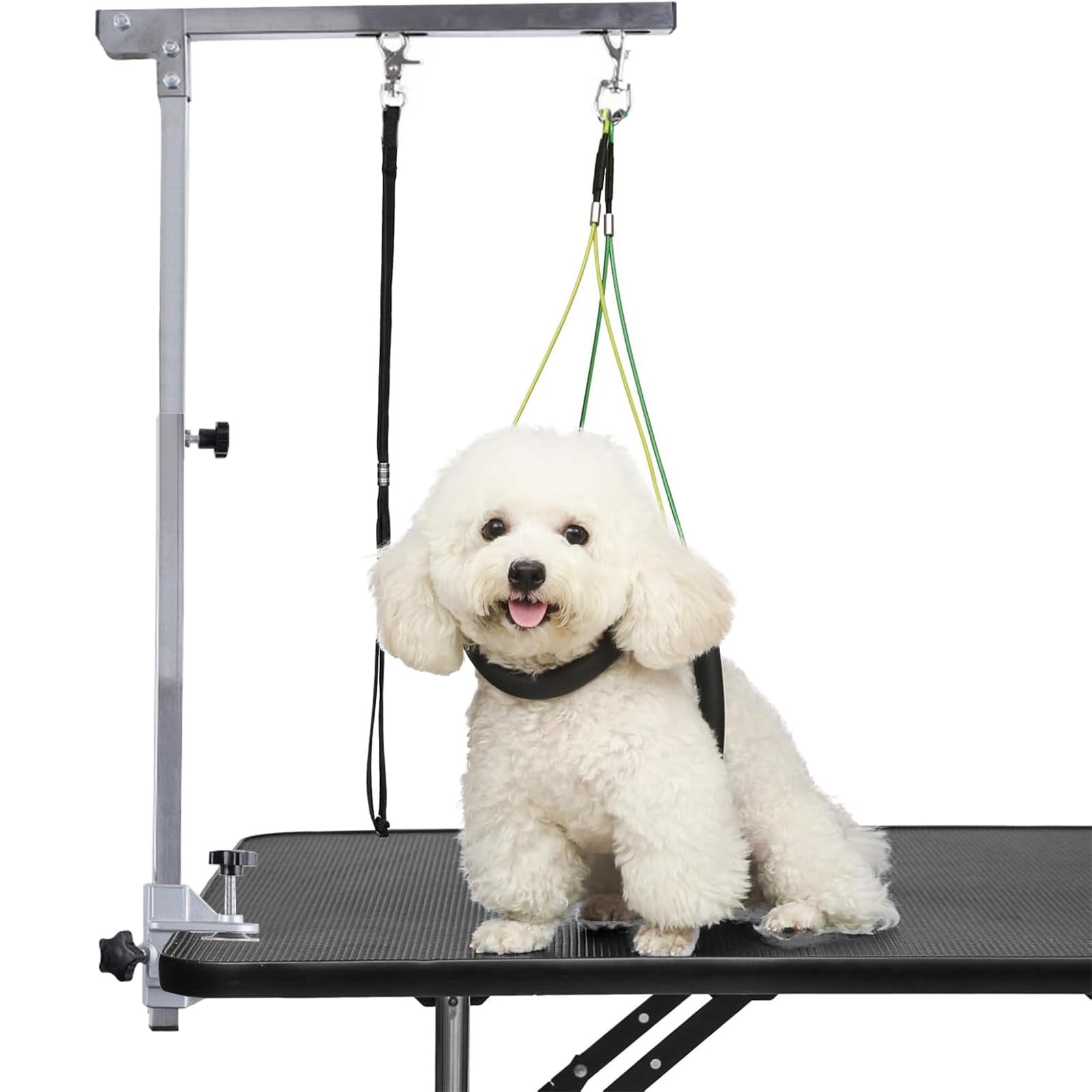 Faltbarer Haustier Fellpflege Arm mit Klemme, Verstellbar Hundepflege Bauchgurt, Faltbarer Tierpflegearm, 90 cm Höhenverstellbar für Große und Kleine Hunde, Professionelle Tierpflege
