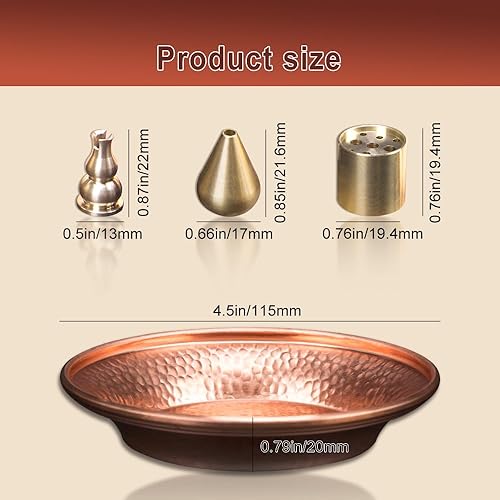 Miniatura 5 de ZORZA Juego de 4 quemadores de incienso de cobre, 4 estilos, soporte de incienso de cobre, receptor de cenizas de cono de aleación para rituales de
