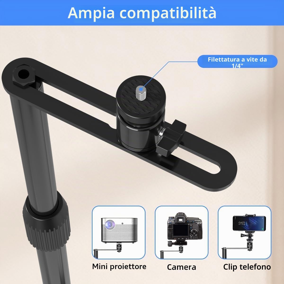 Suptek Supporto 360° proiettore, staffa pavimento nascosta divano, altezza regolabile, compatibile DVR Vlog