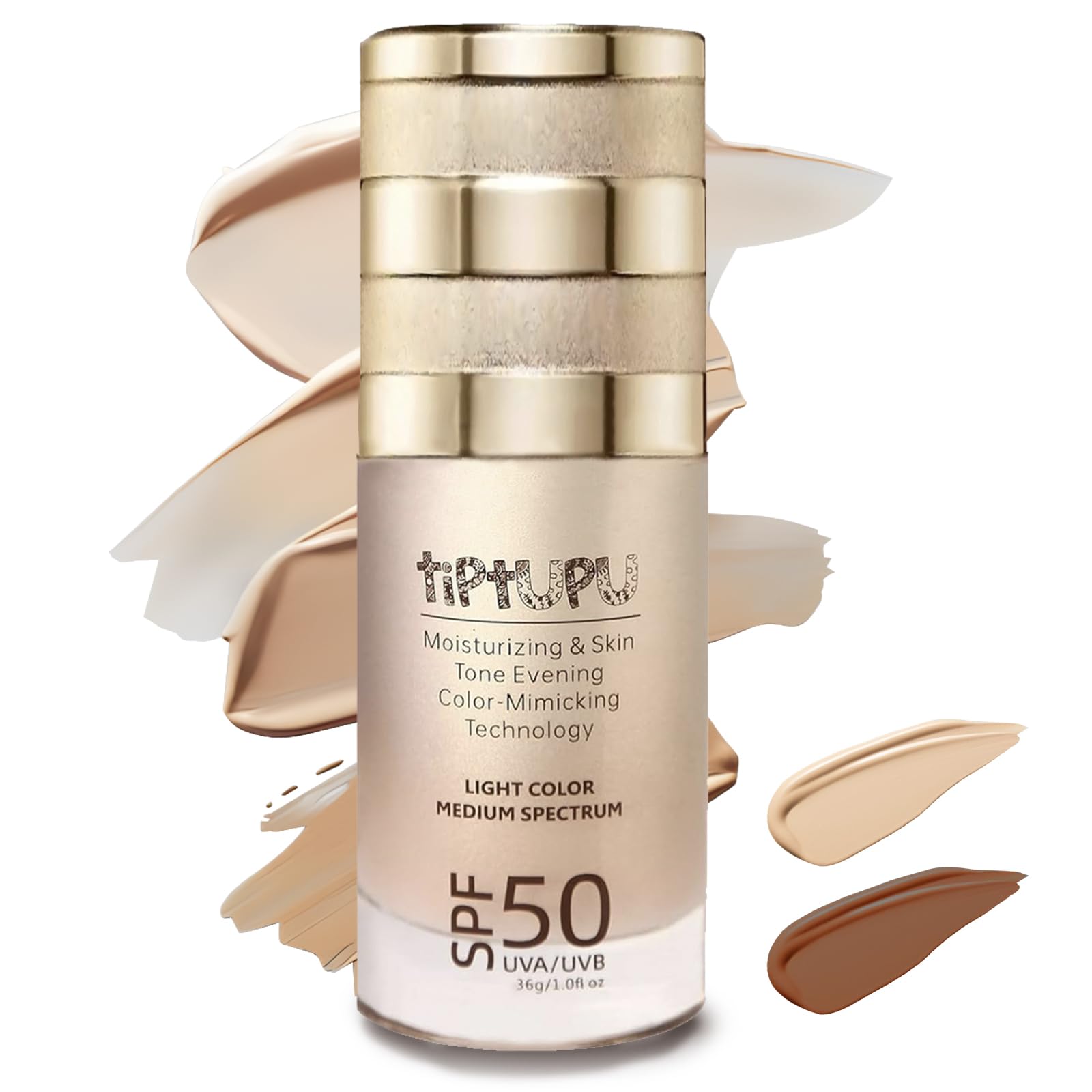 Tiptupu SPF 50 Liquid Foundation,Long Lasting,Moisturizing,Matte & Non-Comedogenic Foundation Makeup for All Skin,Medium-Full Coverage (Light, 1.05