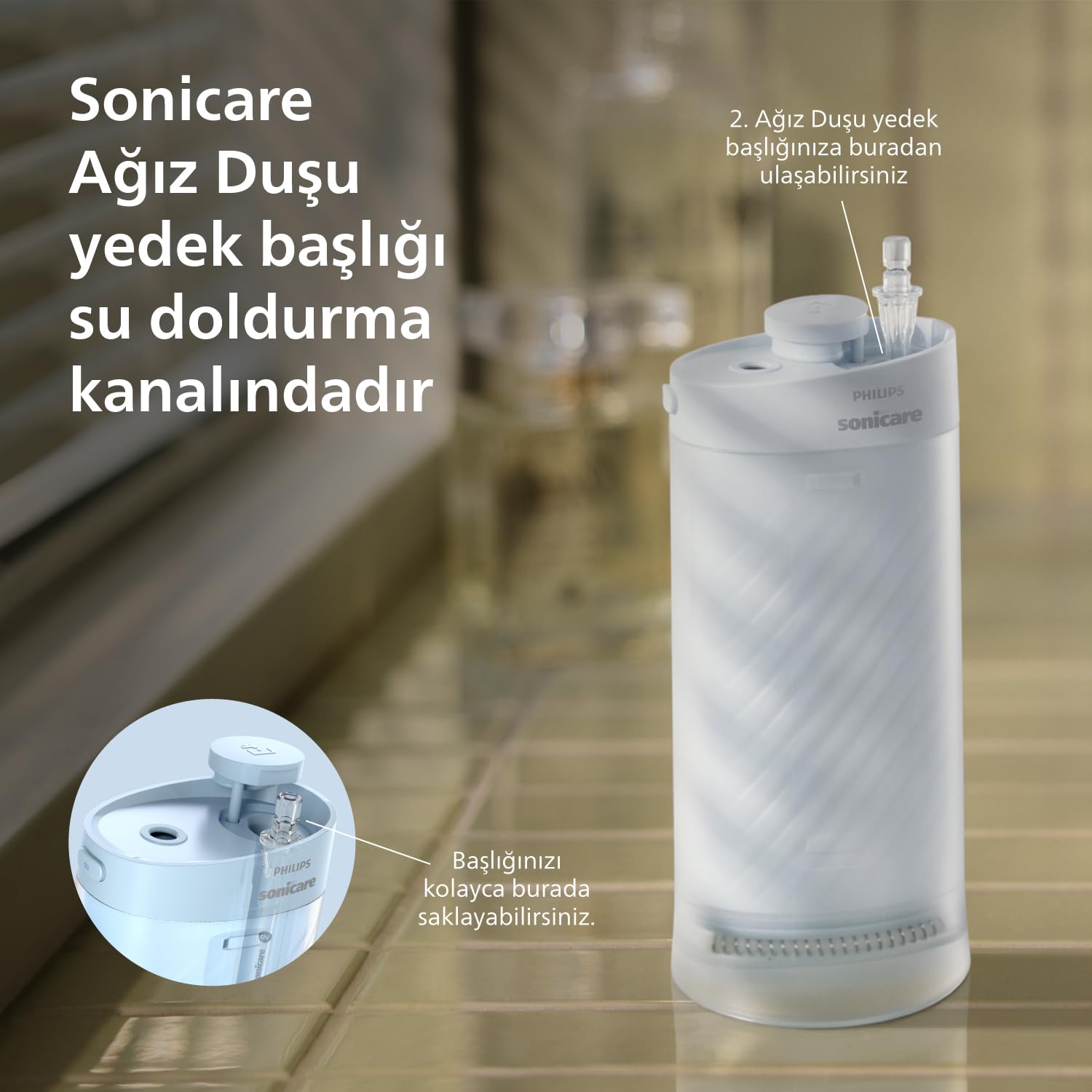 Philips Sonicare Kompaktowy irygator 1000, przenośny irygator wodny z 3 trybami nitkowania, wodoodporny irygator do jamy ustnej IPX7, przyjazny w podróży, niebieski, model HX3333/24