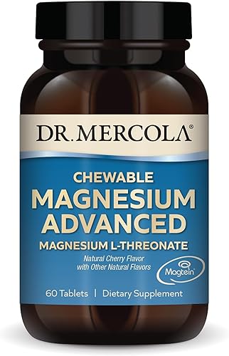 Dr. Mercola Magnesio avanzado, 30 porciones (60 tabletas), suplemento dietético, L-treonato de magnesio, sabor a cereza, sin OMG