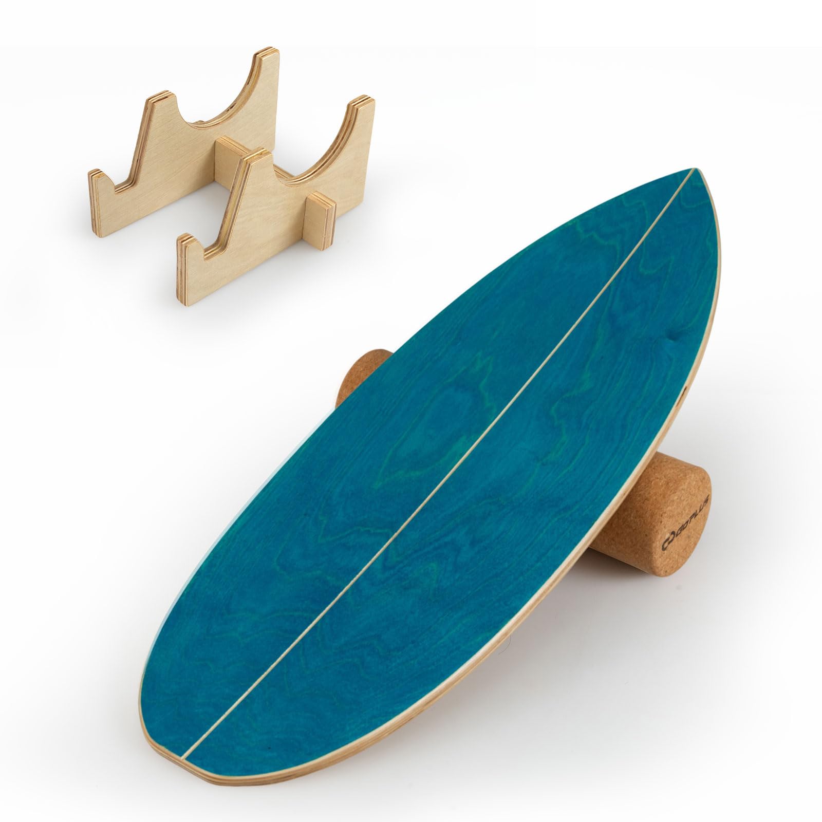 FANTASK Balance Board aus Birkenholz, FSC-zertifiziertes Wackelbrett mit Korkrolle & Halterung, Gleichgewichtstrainer für Erwachsene, Surfboard indoor, 150 kg Belastbar