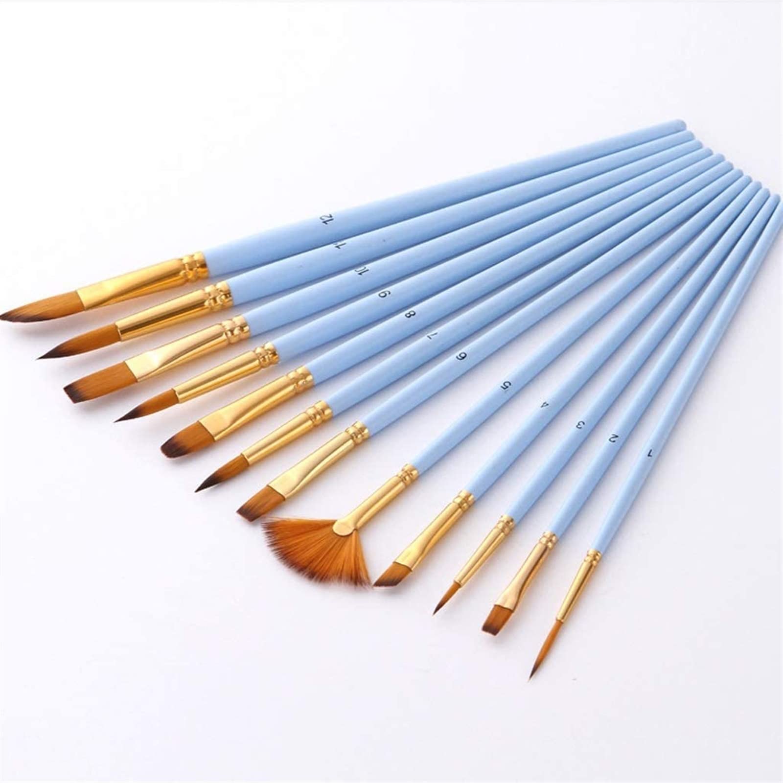 Juego de 12 Uds de Pinceles for Acuarela, Pincel for Pintar el Pelo de Nailon, Variedad de Estilos, Varilla Corta, Pincel for Pintar al óleo y acrílico, Suministros de Arte
