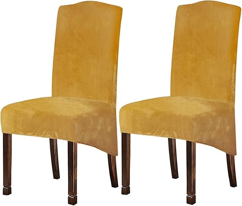 Miniatura 8 de Juego de 4 fundas elásticas de terciopelo para sillas de comedor de felpa XL, fundas protectoras de elastano para sillas altas, fundas de asiento