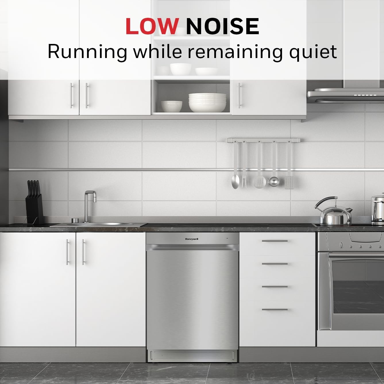 Honeywell 24 Inch Dishwasher with 12 Place settings, 7 Washing Cycles, Stainless Steel and Plastic Tub, UL/Energy Star- Stainless Steel