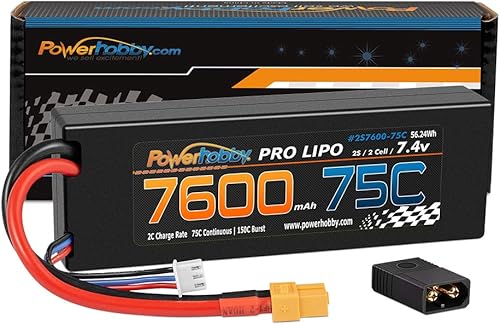 Miniatura 2 de Powerhobby 2S 7.4v 7600mah 75c Lipo Batería con enchufe XT60 + adaptador compatible con Slash 4x4 4WD 2WD Stampede Rustler E-Revo E-Maxx Spartan M41