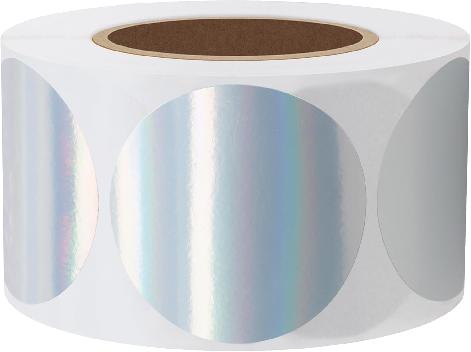 Hybsk 500pcs 1.5" Roud Holographic Silver Thermal Labels Rainbow Direct Thermal Stickers for Shipping, Barcodes, Address, Compatible with Rollo Label Printer & Zebra Desktop Printers