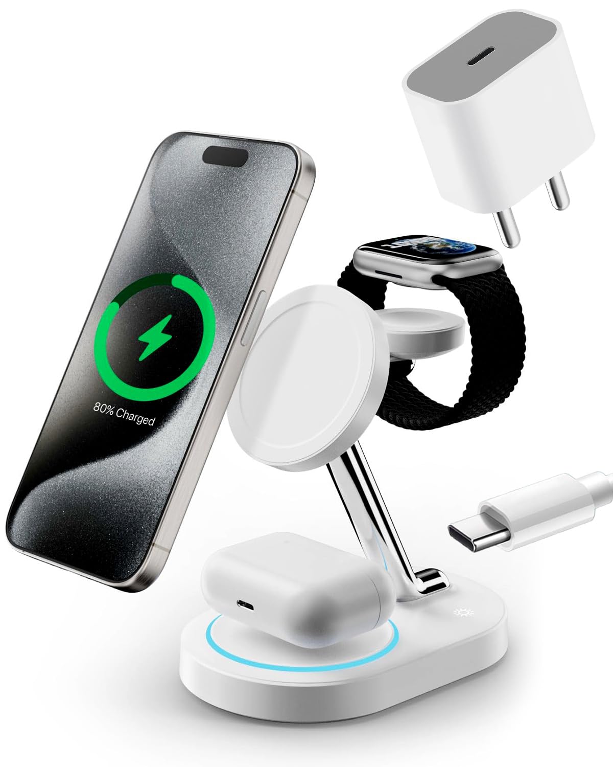 Totem Fast Charging Station for Magsafe Apple Devices, Wireless Charger for MagSafe iPhones, 3 in 1 Magnetic Charger Stand for iPhone 16/15/14/13/12, Apple Watch & AirPods (White) (B0CZP6DPWJ) Amazon Price History, Amazon Price Tracker