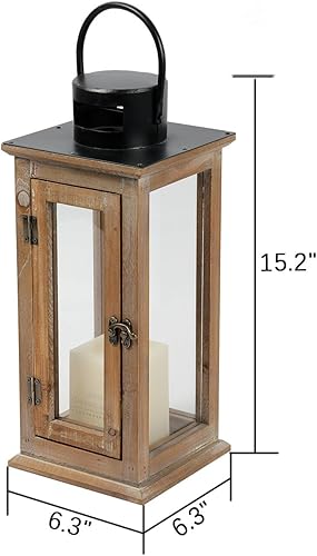 Miniatura 2 de Sintosin Faroles decorativos de madera maciza para exteriores, 15 pulgadas, farol de huracán de boda para centro de mesa, porche delantero,