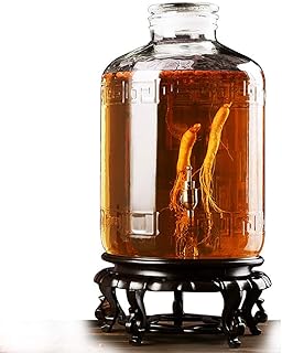 FMOGE Dozownik napojów| Szklany słoik | Dozownik do napojów zimnych | Podstawa z żywicy | Szczelny metalowy czop | Okrągły | 2,5 l ~ 25 l | Przezroczyste, szafki na wino