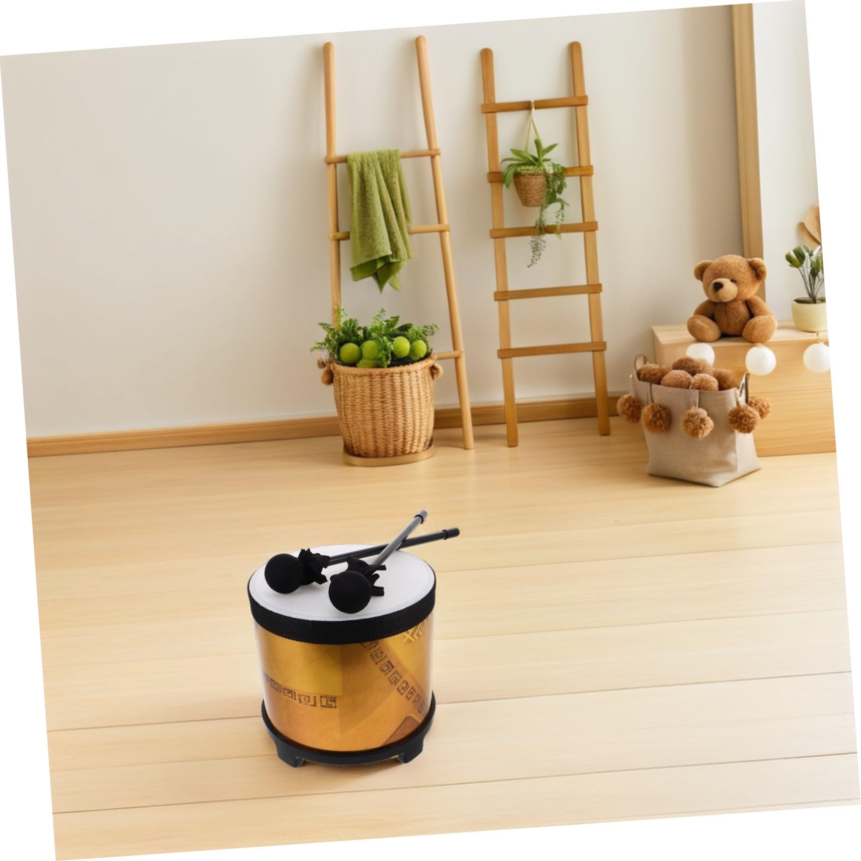 Instrumento de Percusión Infantil de Suelo para Aprendizaje Temprano | 1 Juego con Mazo, Abs, Telas y Pu, para Clases de Música en Interior, Color Dorado
