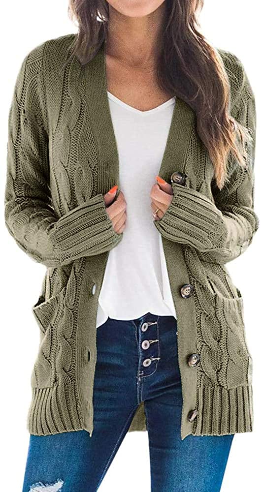 TARSE Women's Open Front Cardigan Sweaters Long Sleeves Cable Knit Outwear Chunky Knitwear Coat with Pockets