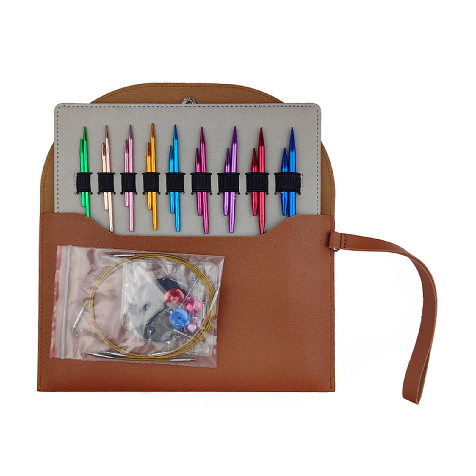 9Pairs Aluminum Interchangeable Circular Knitting Needle Set 3.0mm-6.0mm with Leather Case for Knitting Weaving Sweater Colorful Needle