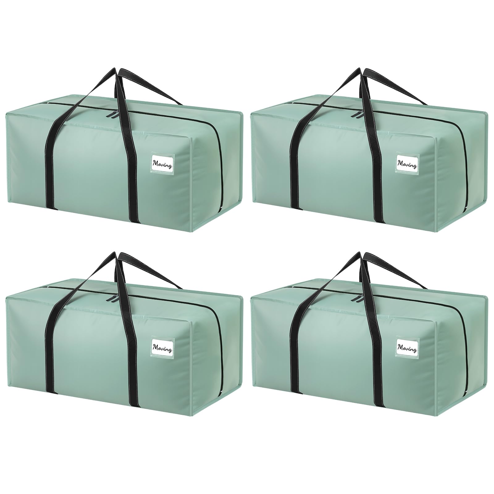 Dntorx 4 Pack 90L Moving Bags, Heavy Duty Moving Totes, Waterproof Storage Bag with Zips for Clothes Storage Moving Travelling Camping（Green）