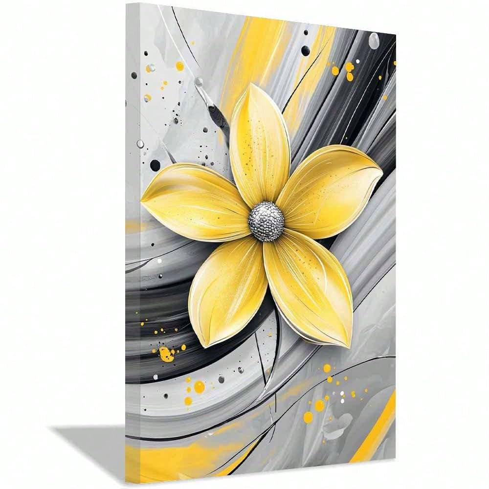 Cuadro abstracto de flores amarillas en lienzo, póster floral moderno, arte de pared vintage con textura para dormitorio y comedor (80x120cm/marco interior)
