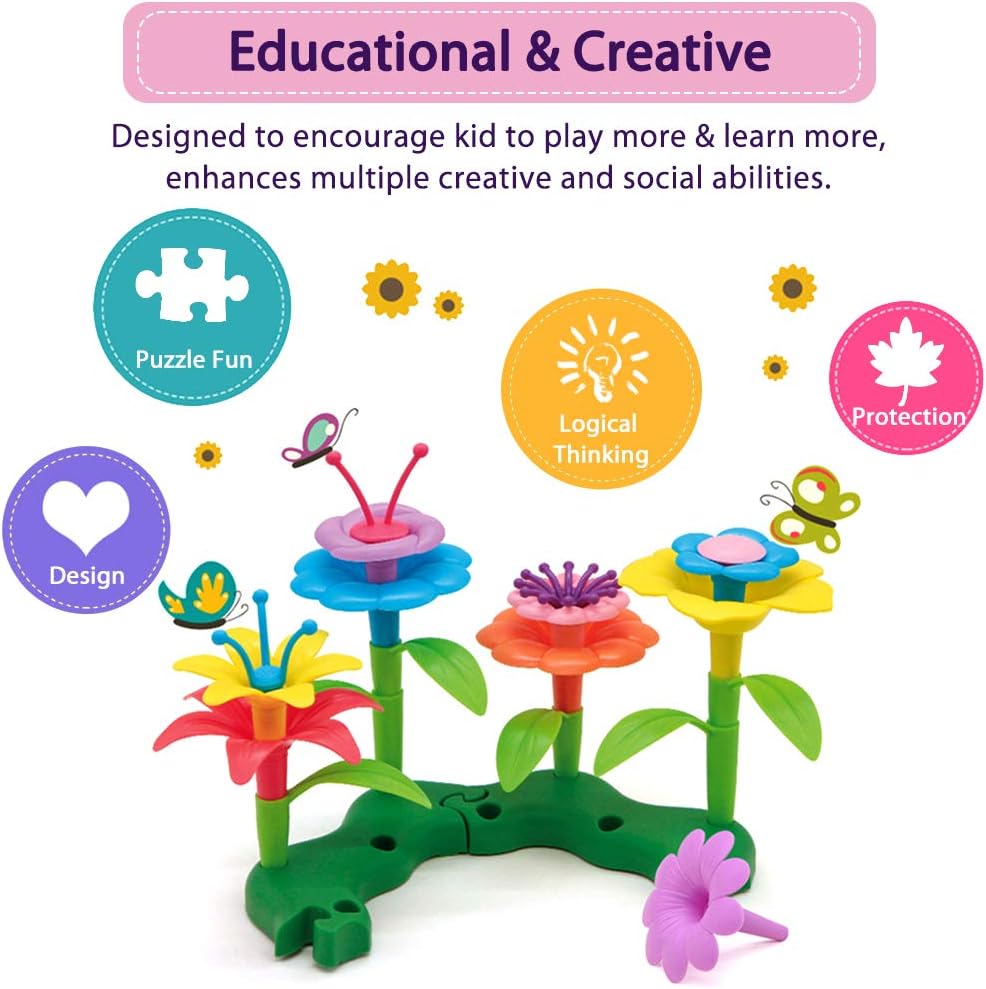 Acelane Girls Toys Flower Garden Building Toys for Age 3-7 Educational Stem Toys Pretend Play Gardening Flowers Stacking Learning Games Birthday Christmas Party Toddlers Boys Kids : Toys & Games
