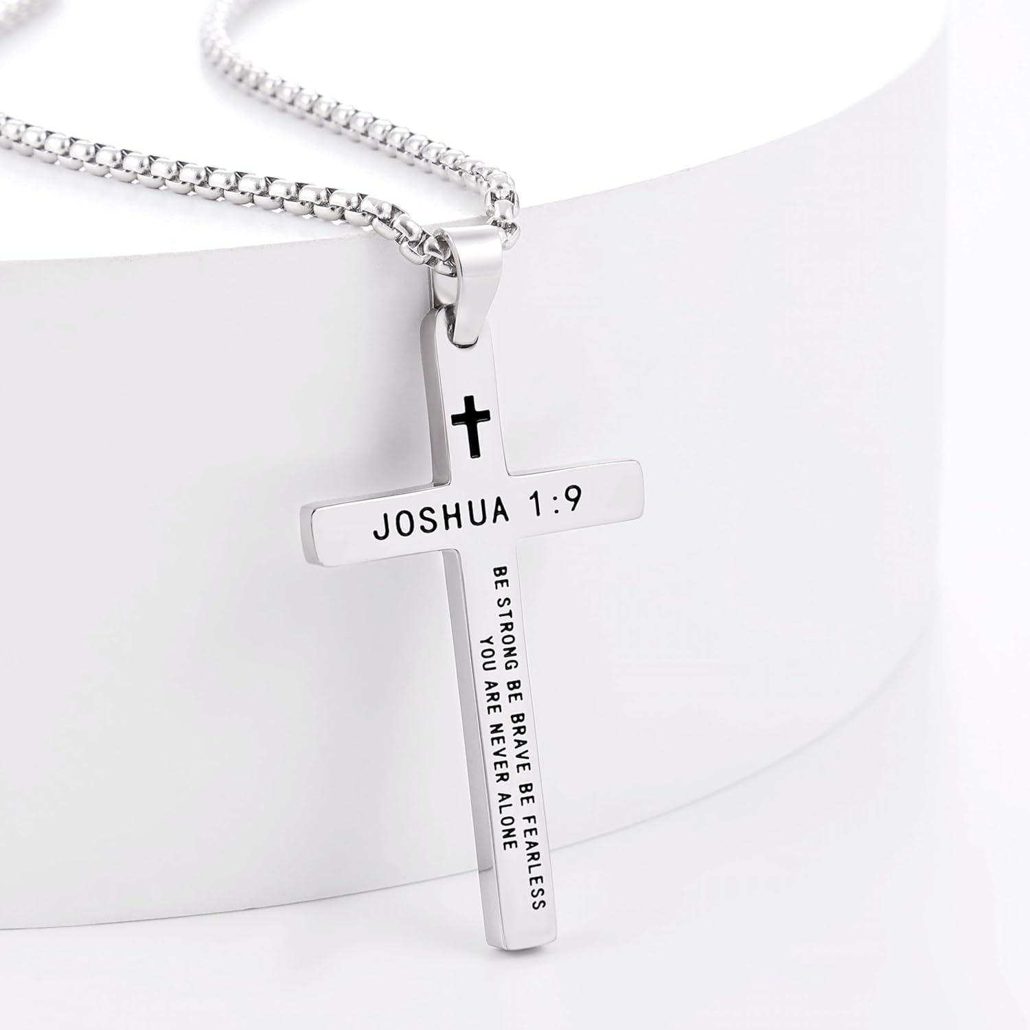 Fiusem Bible Verse Cross Necklace for Men, Stainless Steel Mens Necklace, Black/Gold/Silver Tone Cross Pendant for Men - Image 5