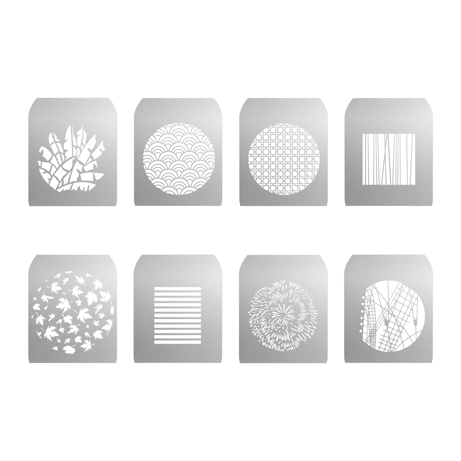Gobo Set per Soonpho Lega di Alluminio Ottico Snoot Conico, 8 x Gobos Schede Grafica Piastre Metalliche con Pattern Cavi per Arte Speciali, Accessori Fotografici per Proiettore Gobo Bowens (Group H)