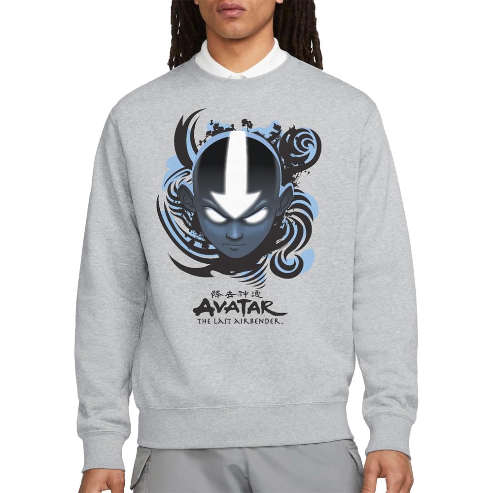 Avatar The Last Airbender Airbender Blue And Black Kanji Crew Sweatshirt, Athletic Heather, X-Large