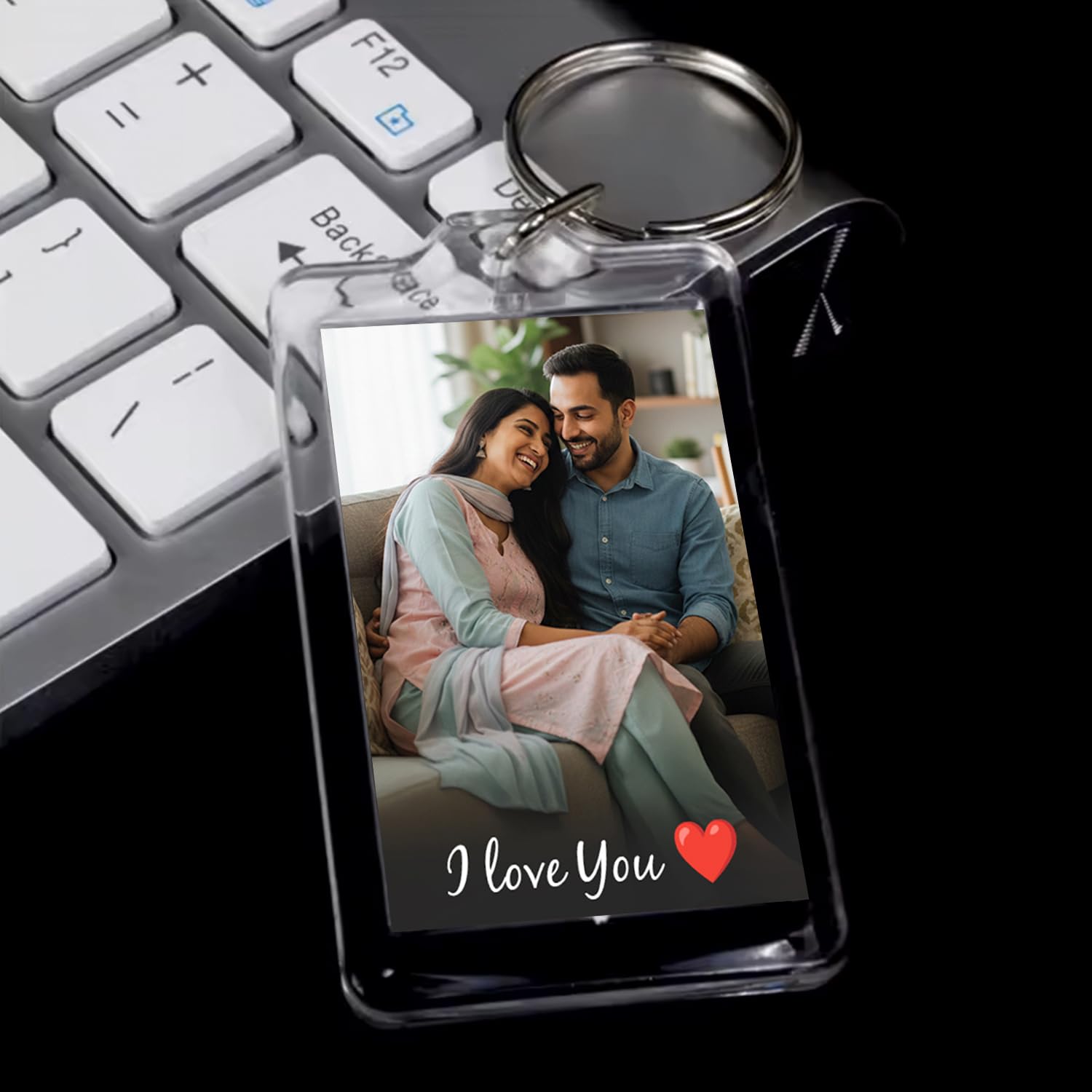 MAKEPHOTOGIFTS Customized Photo & Text Acrylic Keychain | Personalized Picture Key Ring for Bike, Car, Home, Scooty,Office & Valentine Gift