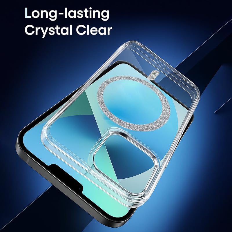 Image of AIBEX Back Cover Case Compatible with iPhone 13 Pro Max | Glitter Ring Cute Shiny Colorful Bling Case (Compatible with Magsafe) | Transparent PC+TPU Glossy Shiny Cover for Girls & Women - Silver