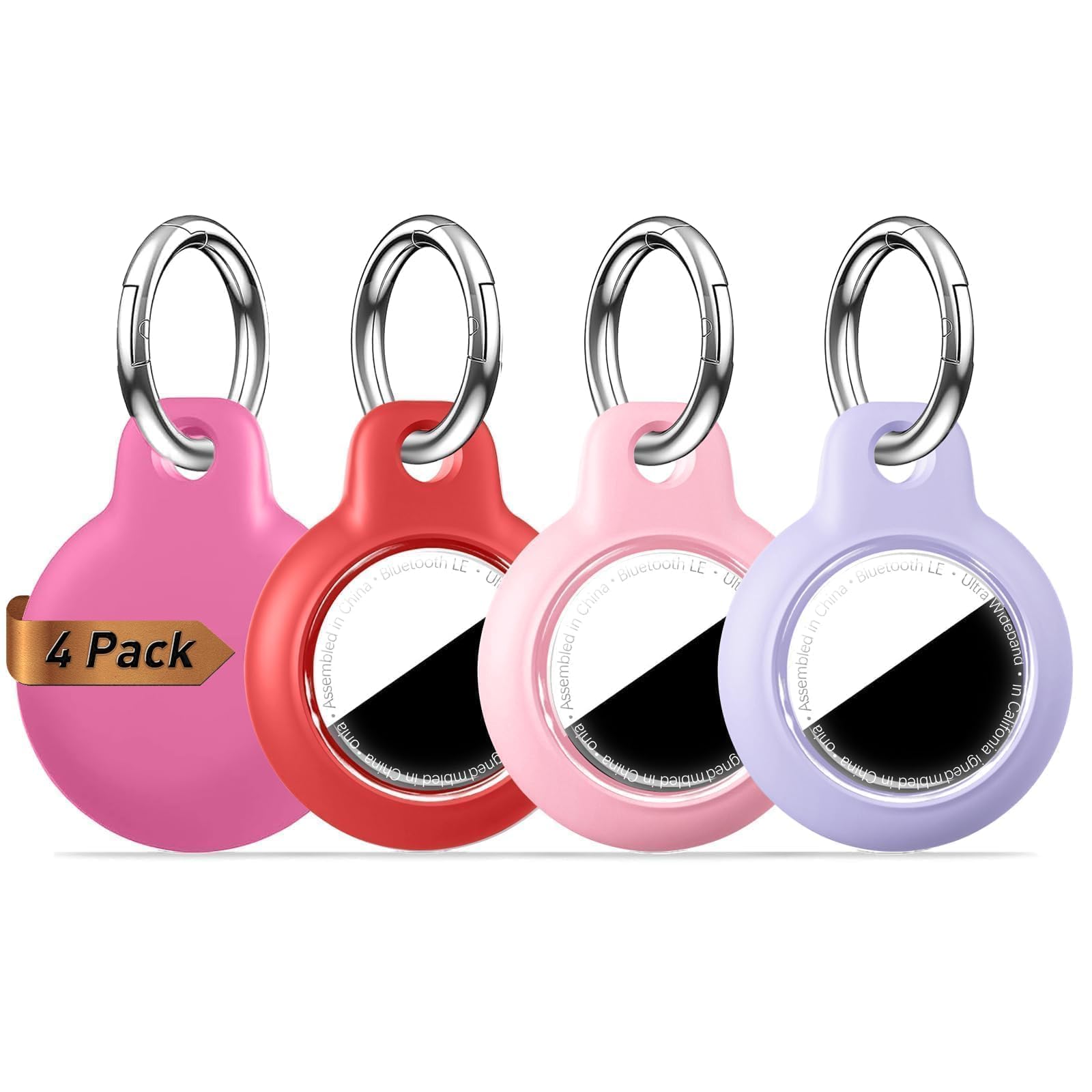 MOLOSLEEVE Waterproof Case for AirTag 2 (2nd Gen) &amp; 1st, Upgrade Shockproof Holder Keychain for Air Tag, Full Body Protective Cover for Keys, Luggage, Dog Collar, Rose Red/Red/Blossom Pink/Purple