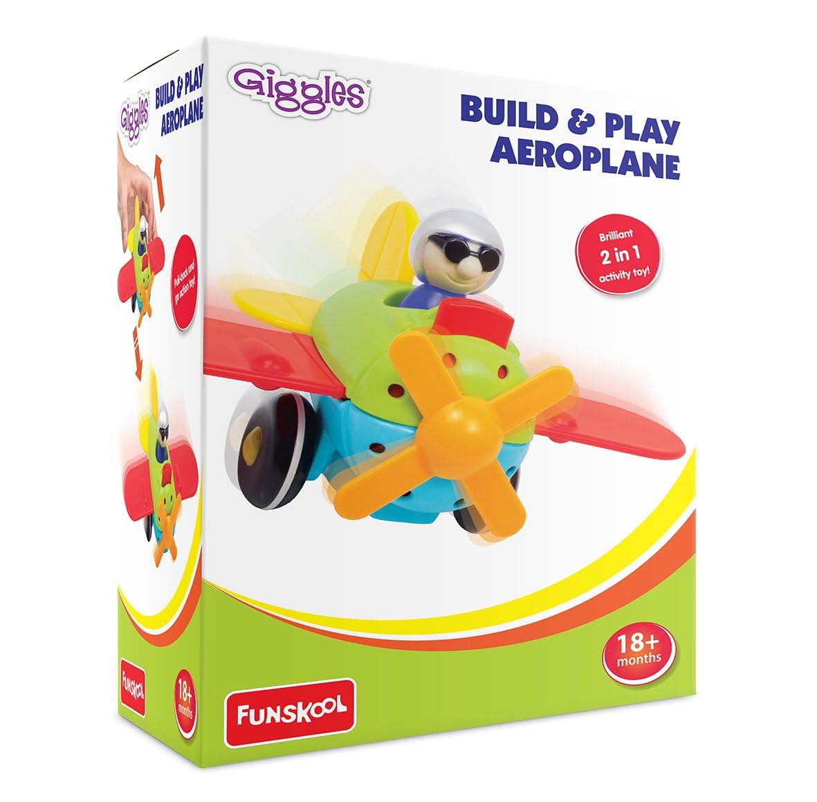 Giggles - Build N Play Aeroplane, DIY Activity Toy with Pull Back, Improves Logical Thinking, 3 Years & Above, Infant and Preschool Toys,Multicolor