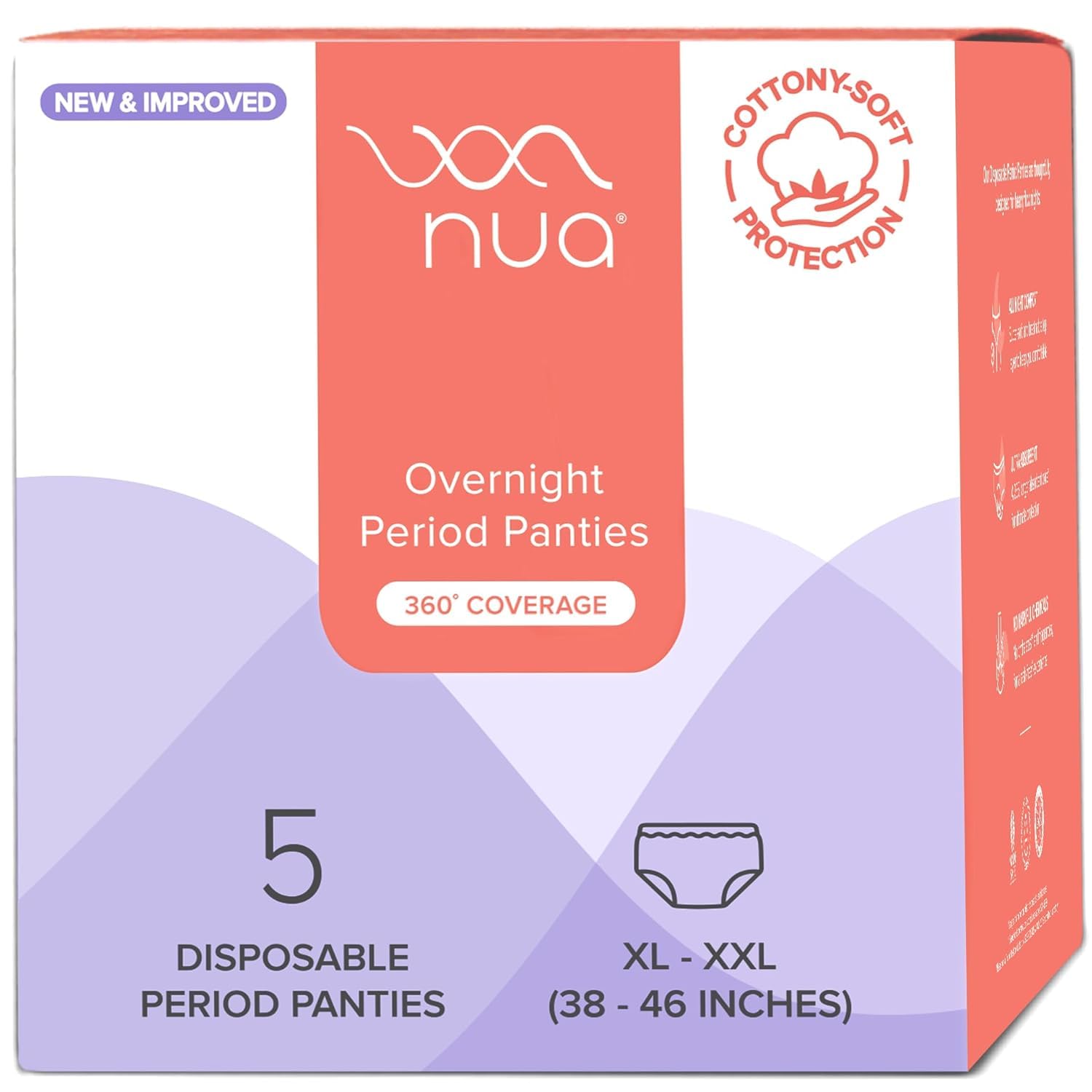 Nua 360° Comfort Period Panties (XL-XXL) | Pack of 5 | Ultra-Absorbent | Zero Irritation | 4X Comfort | for Heavy Flow | No rashes | Leakproof | Seamless | 100% Toxic-Free, Dermatologically Tested