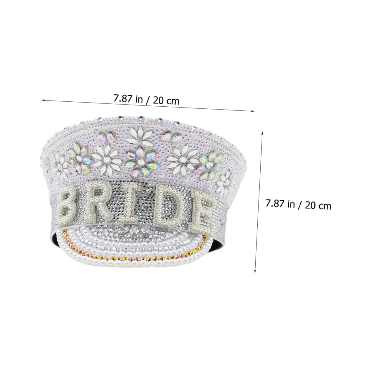 Sombrero de Novia Gemas de Imitación, Gorro Ajustable para Despedida de Soltera, Accesorio Brillante para Fiesta y Decoración de Boda, Estilo Capitán Elegante